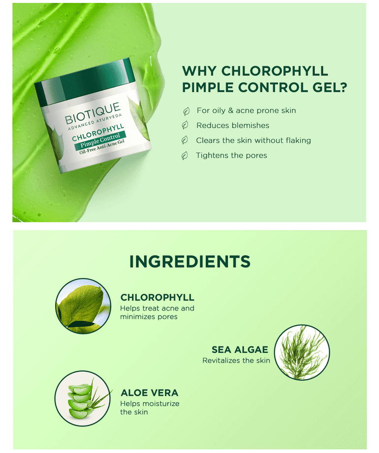 Biotique Chlorophyll Pimple control oil free anti-acne gel, 50g - Image 9 - Buy from Indicrest