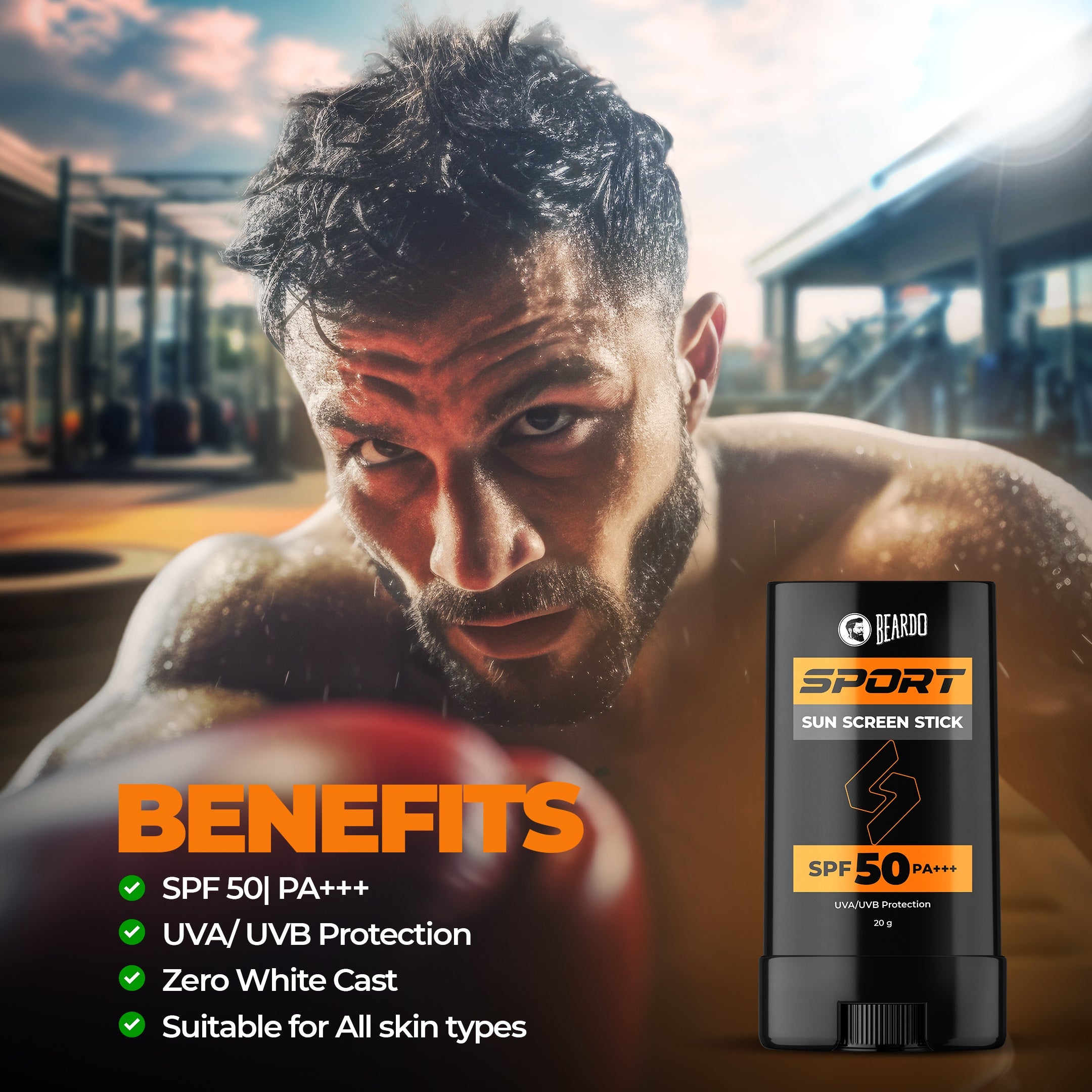 Beardo Sport Sunscreen Stick SPF50 20g - Image 8 - Buy from Indicrest