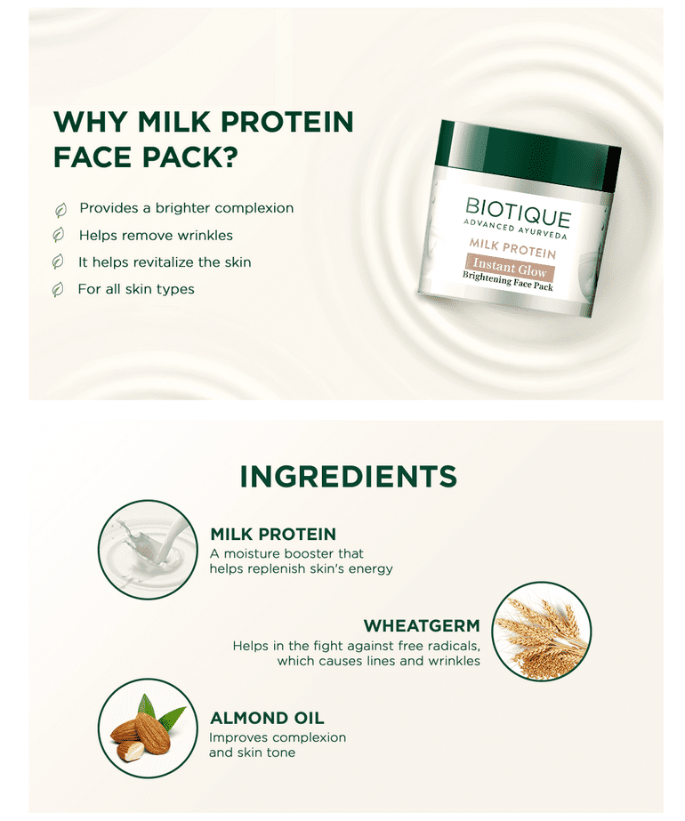 Biotique Milk Protein Instant Glow Brightening Face Pack, 175g - Image 5 - Buy from Indicrest
