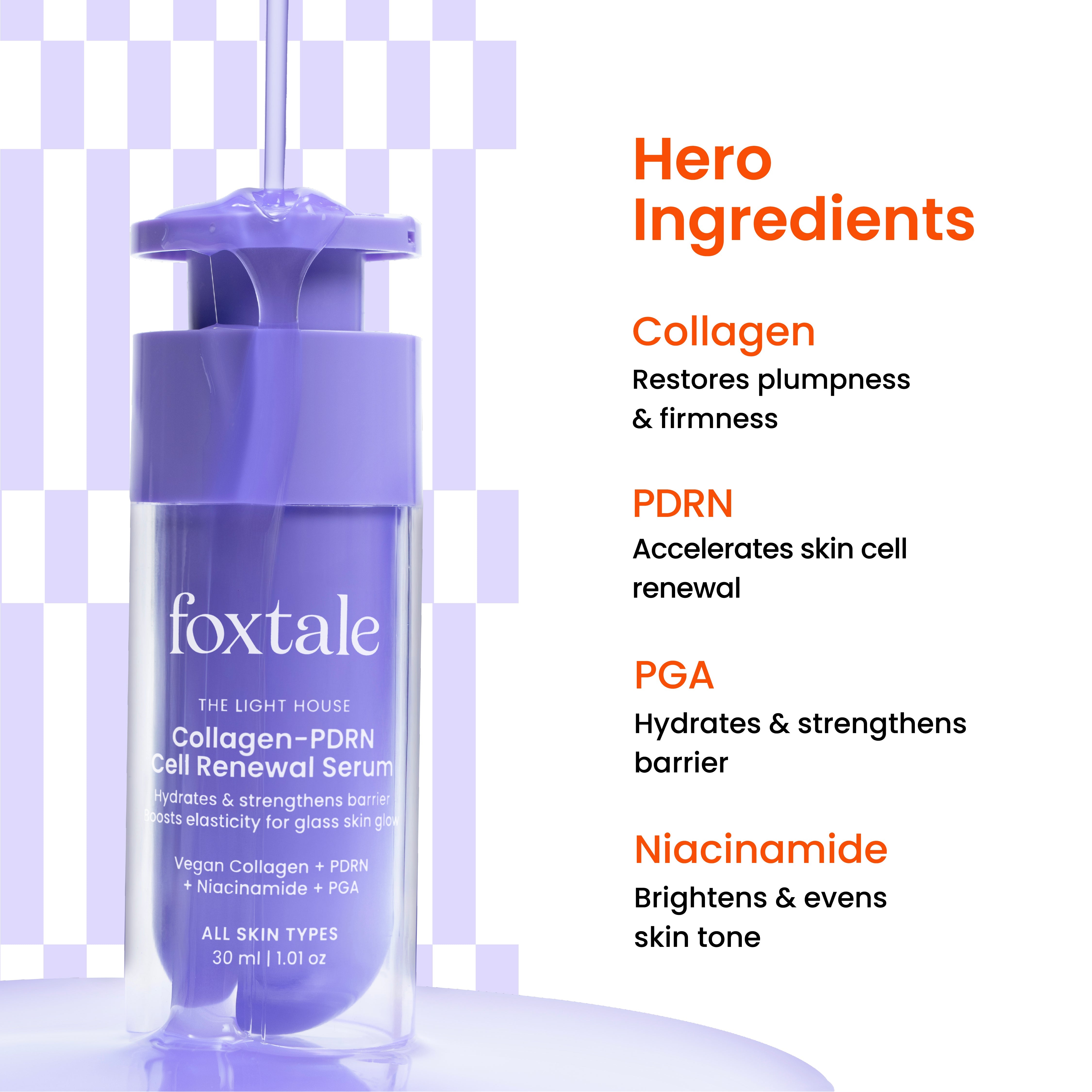Foxtale Cell Renewal Collagen-PDRN Serum Increases cell renewal cycle for firm & radiant skin | 30ml - Image 3 - Buy from Indicrest