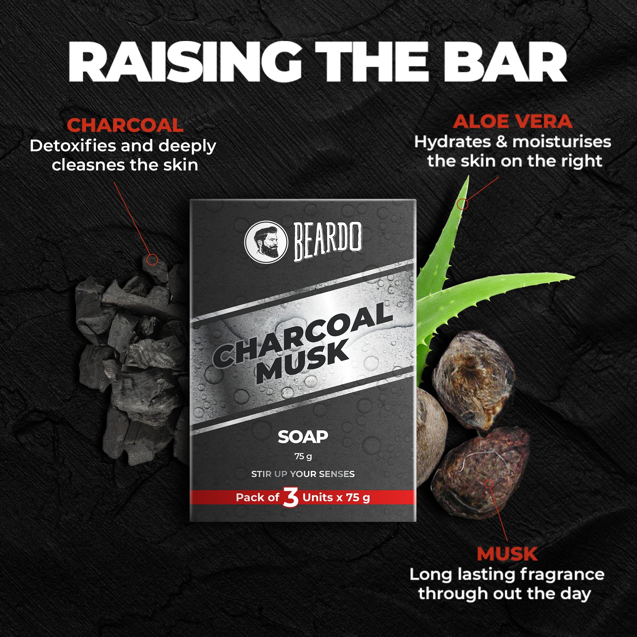 Beardo Charcoal Musk Soap, Pack of 3 - Image 3 - Buy from Indicrest