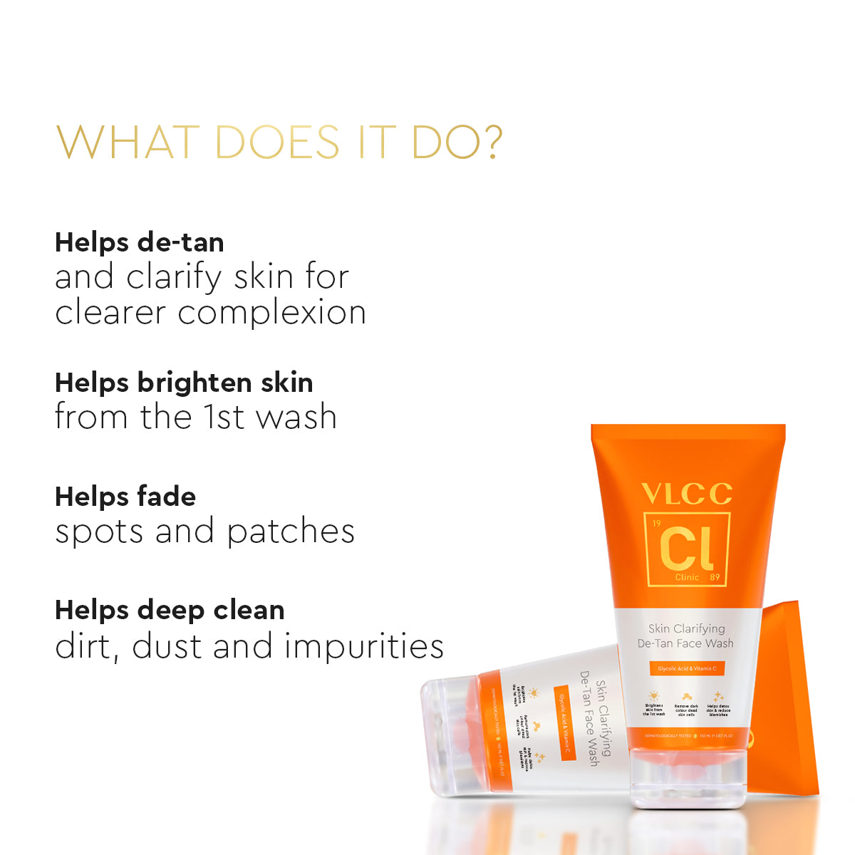 VLCC Skin Clarifying De-Tan Face Wash -150 ml - Glycolic Acid and Vitamin C - Image 3 - Buy from Indicrest