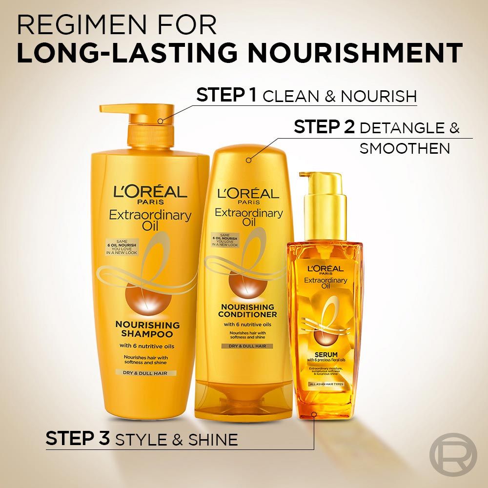 L'Oreal Paris Extraordinary Oil Hair Combo For Shiny & Frizz Free Hair Shampoo, 650ml + Conditioner, 180ml + Serum, 30ml, 3 pieces Buy at Indicrest Image 6