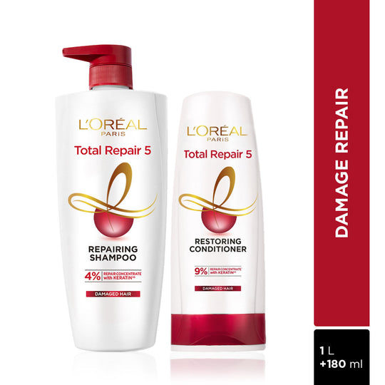 L'Oreal Paris Total Repair 5 2 Step Combo for Damage Repair - Shampoo, 1000ml + Conditioner, 180ml, 2 pieces Buy at Indicrest