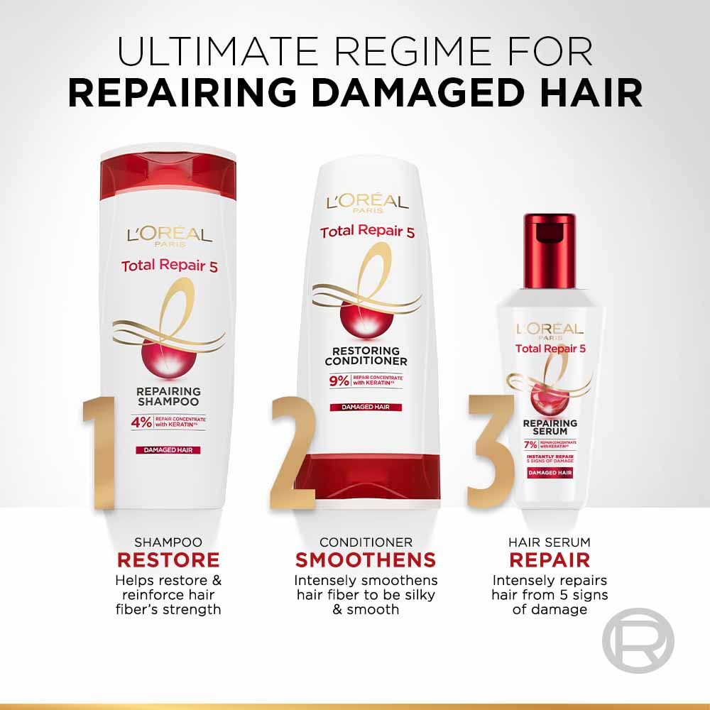 L'Oreal Paris Total Repair 5 2 Step Combo for Damage Repair - Shampoo, 1000ml + Conditioner, 180ml, 2 pieces Buy at Indicrest Image 6