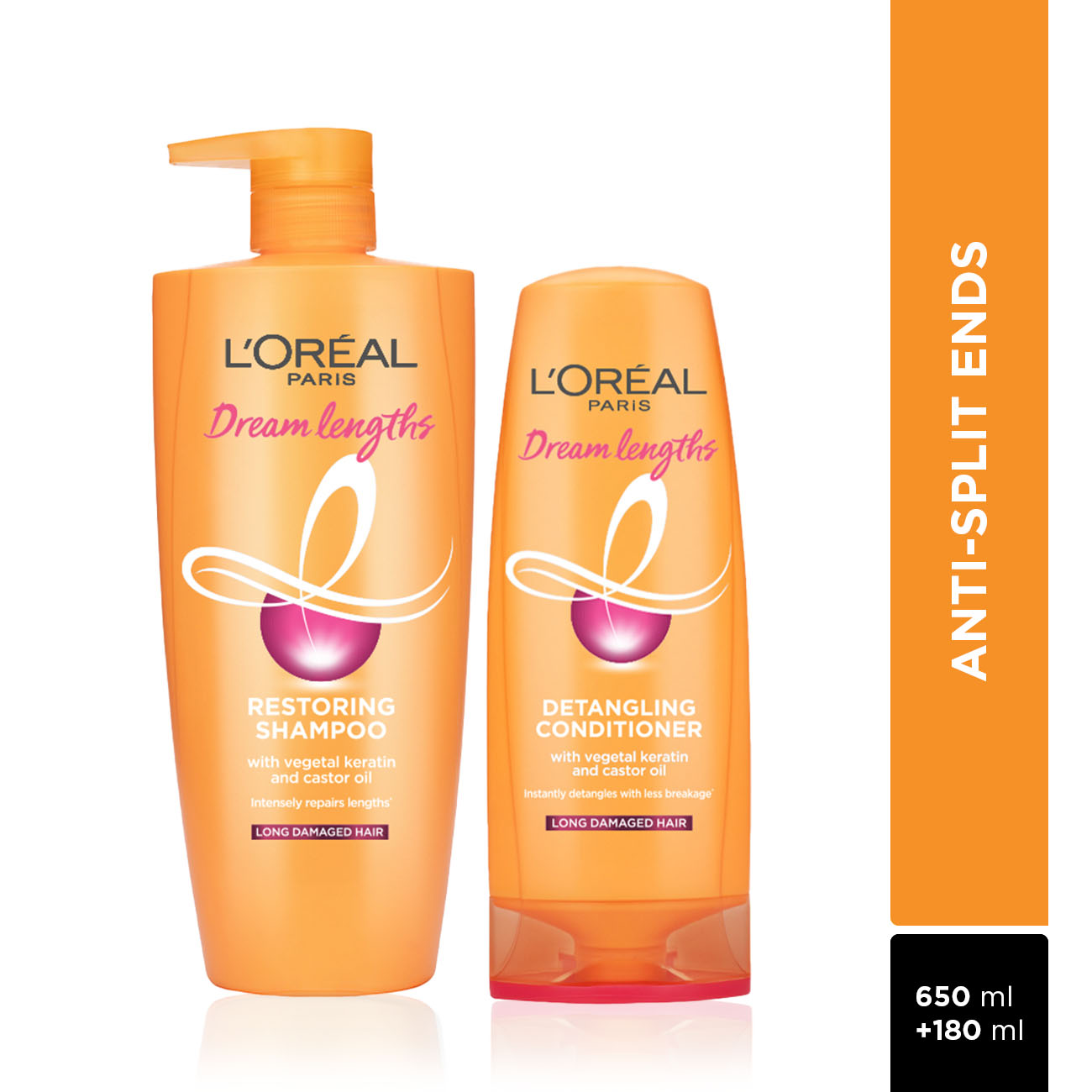 L'Oreal Paris Dream Lengths 2 Step Combo for Long Damaged Hair - Shampoo, 650ml + Conditioner, 180ml, 2 pieces Buy at Indicrest