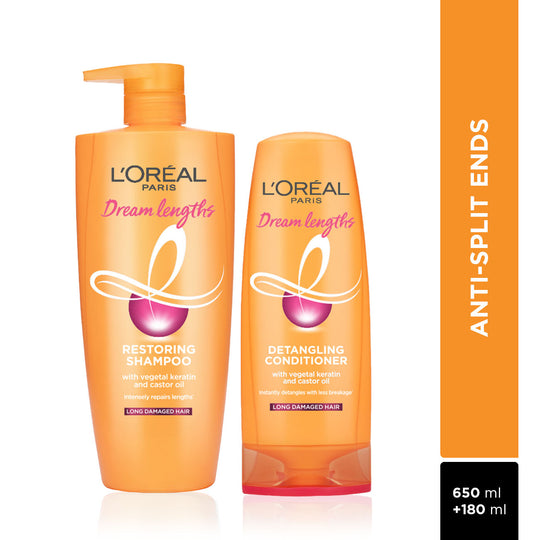 L'Oreal Paris Dream Lengths 2 Step Combo for Long Damaged Hair - Shampoo, 650ml + Conditioner, 180ml, 2 pieces Buy at Indicrest