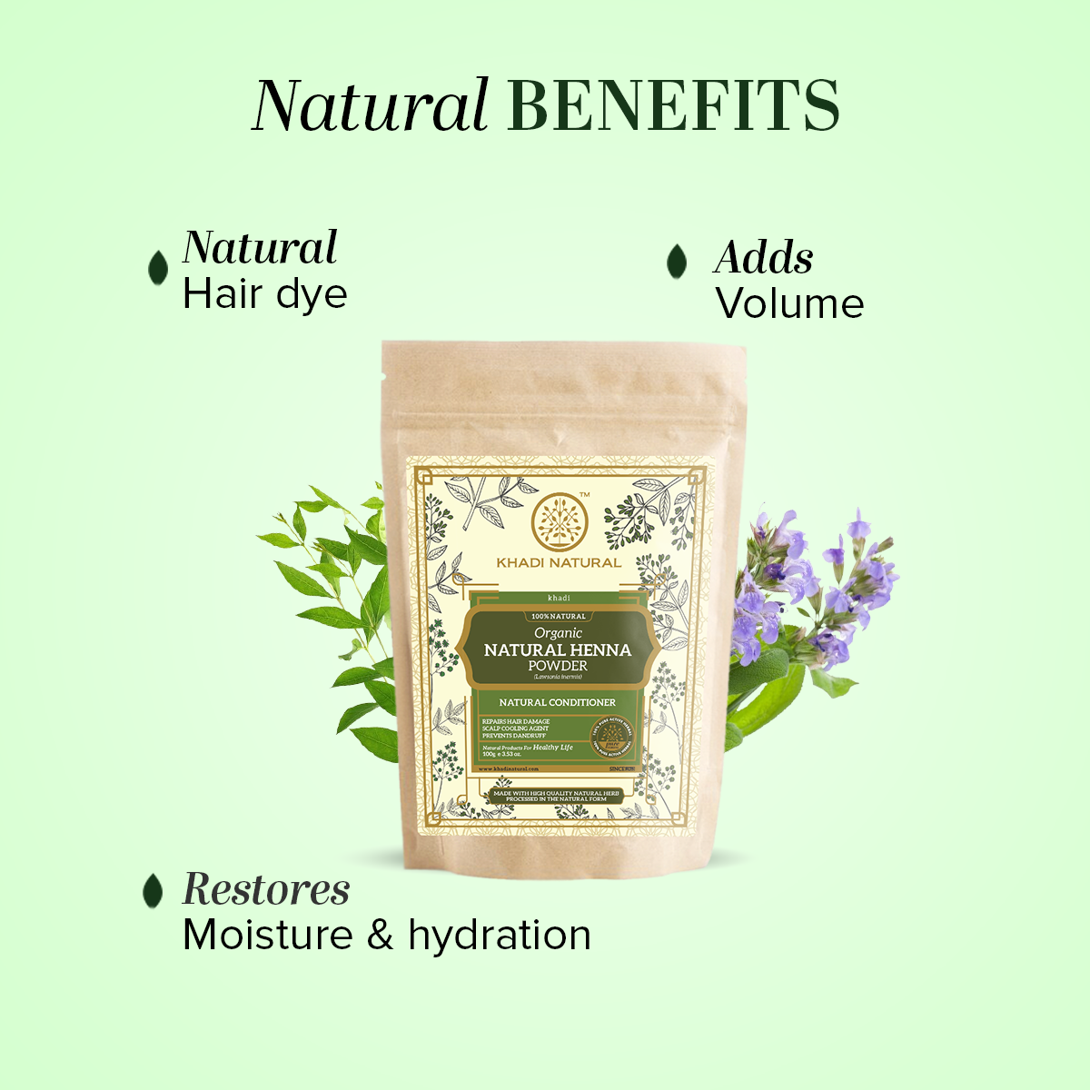 Khadi Natural Organic Natural Henna For Hair - 100% Natural - 100gm - Image 2 - Buy from Indicrest