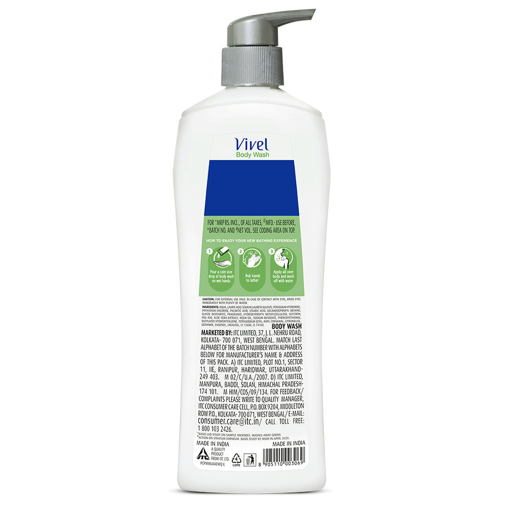 Vivel Germ Protection Purifying Body Wash Neem Oil & Aloe Vera Pump Bottle Shower Gel, 500ml Buy at Indicrest Image 3