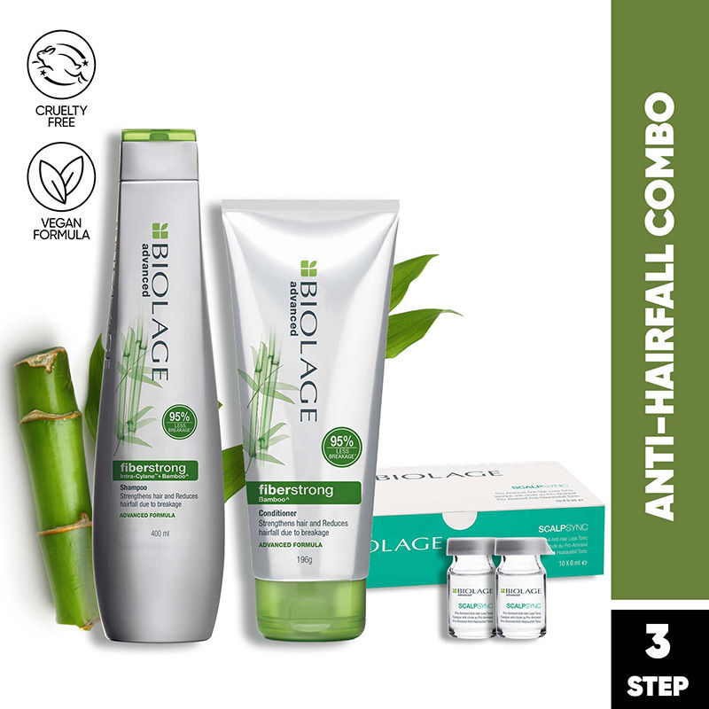 Biolage Fiberstrong 3-Step Regime, 12X Strength In Weak Hair,Shampoo + Conditioner + Aminexil Combo, 3 pieces Buy at Indicrest