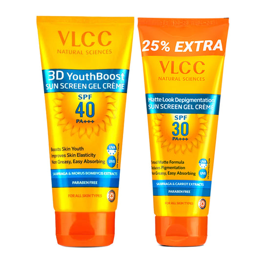 VLCC Matte Look SPF 30 PA+++ and 3D Youth Boost SPF40 +++ Sunscreen - Buy from Indicrest