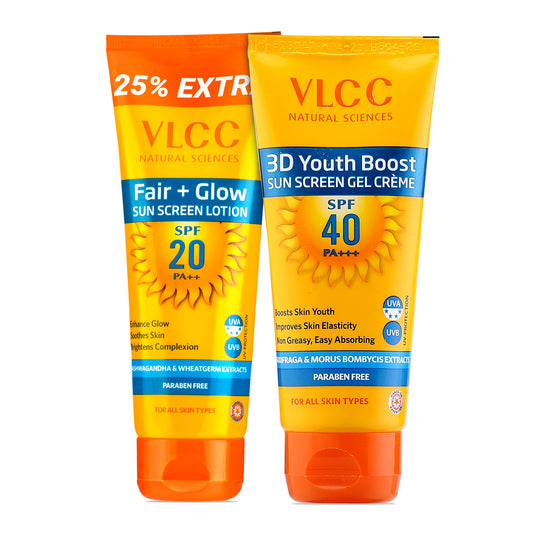 VLCC Fair+Glow SPF 20 and 3D Youth Boost SPF 40 PA +++ Sunscreen - Buy from Indicrest