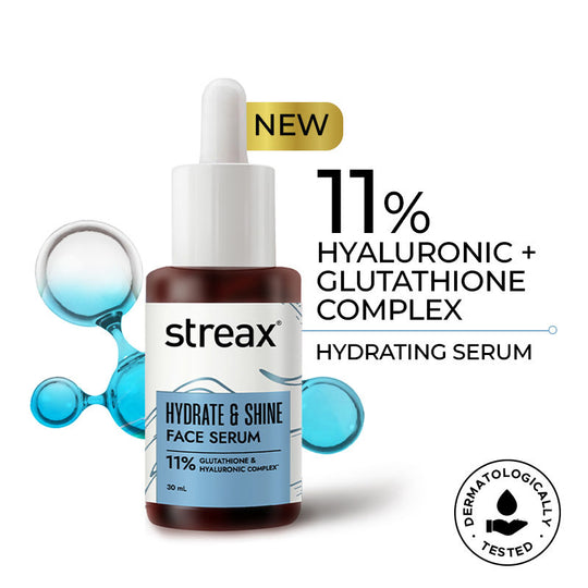 Streax Hydrate & Shine Face Serum With 11% Hyaluronic Acid Complex For Brightening, 48 Hr Hydration, 30ml Buy at Indicrest