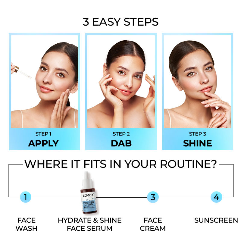 Streax Hydrate & Shine Face Serum With 11% Hyaluronic Acid Complex For Brightening, 48 Hr Hydration, 30ml Buy at Indicrest Image 8