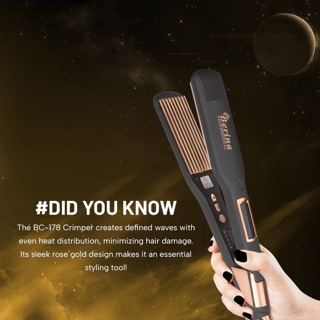 Berina Professional Rose Gold Titanium Wide Plate Crimper BC-178 | Smooth, Sleek Crimps for Thick & Long Hair, BC-178