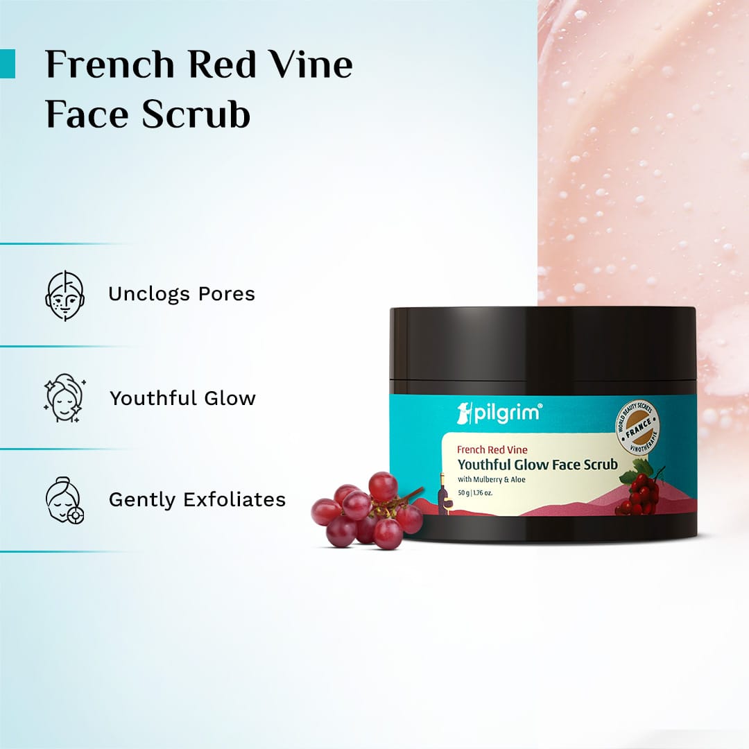 Pilgrim Red Vine Face Scrub + Face Wash Combo, Face Wash 100ml + Face Serum 30ml
 - Image 4 - Buy from Indicrest
