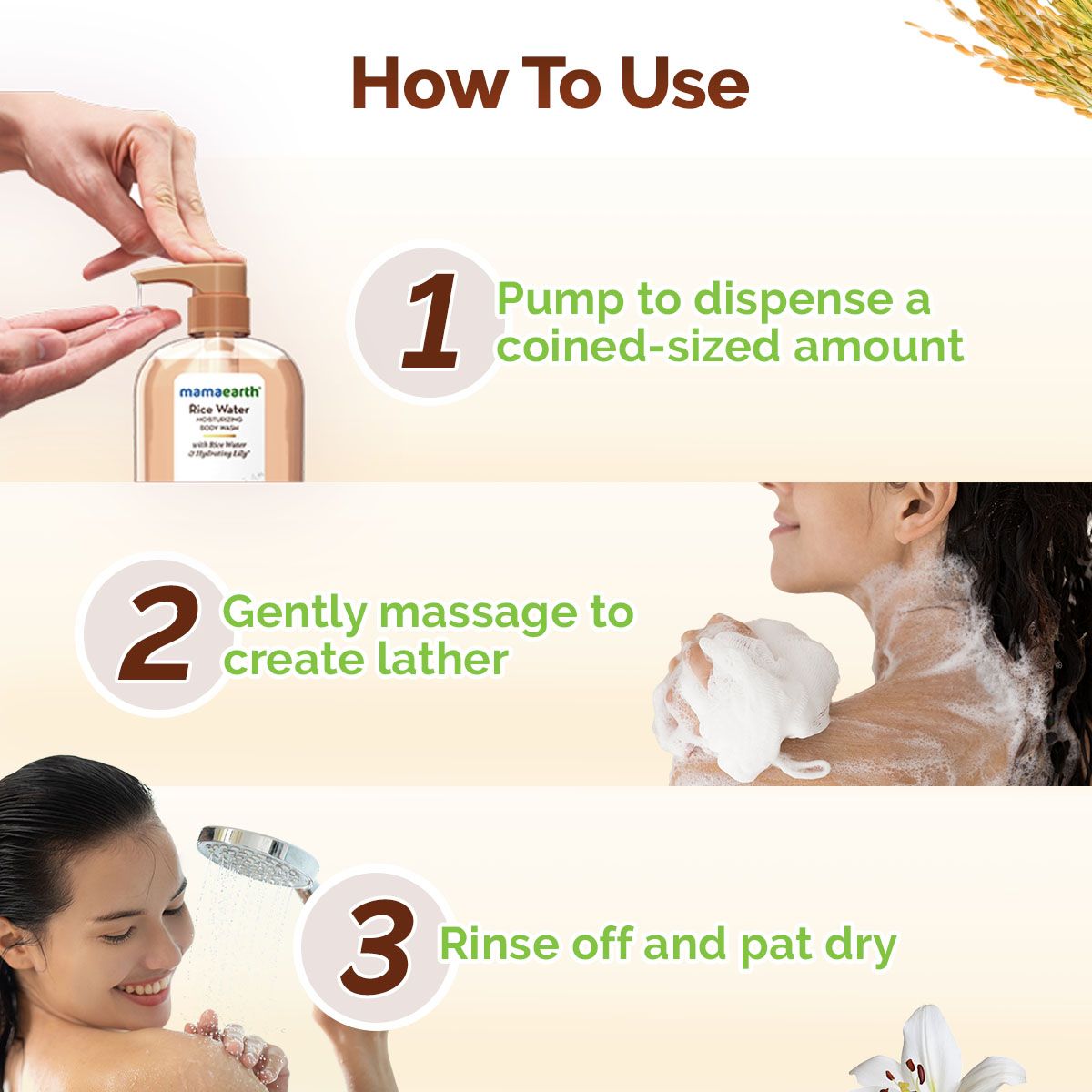 Mamaearth Rice Water Moisturizing Body Wash with Rice Water & Hydrating Lily for Dewy Glass Skin, 500ml - Image 4 - Buy from Indicrest