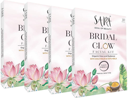 Sara Bridal Glow Facial Kit For all skin types, Organic Glow and Radiance with Gold Haldi and Gotu Kola, 4 X 41g - Buy from Indicrest