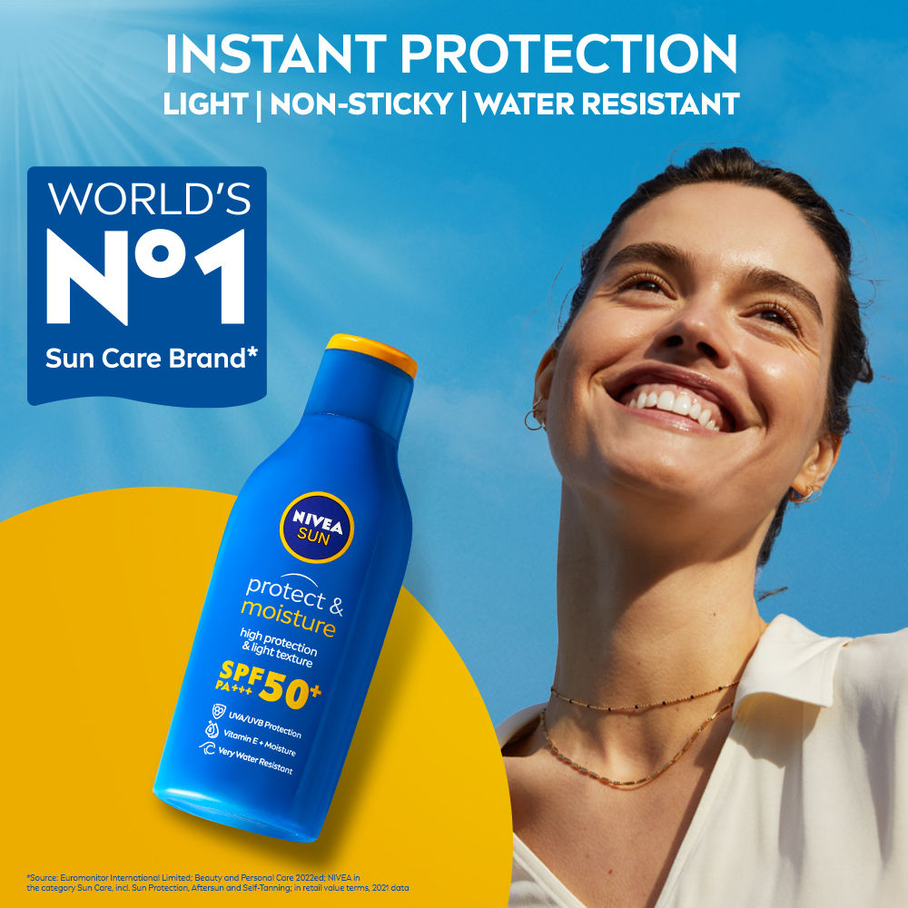 Nivea SPF 50+ PA+++ Protect & Moisture Sunscreen-No White Cast, With Vitamin C & Hyaluron, 125ml Buy at Indicrest Image 4