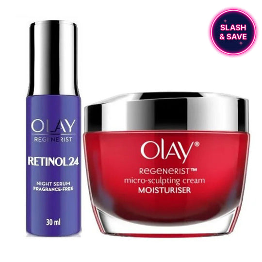 Olay Retinol Night Serum, 30ml & Regenerist Micro-Sculpting Moisturiser Cream, 50g Niacimide Day and Night Combo Buy at Indicrest