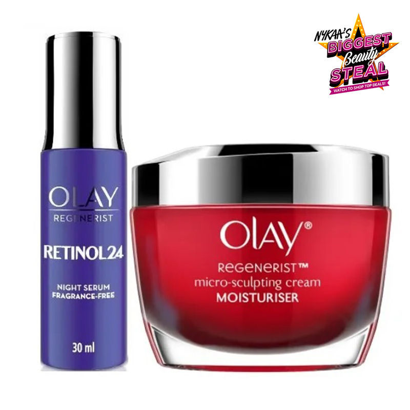 Olay Retinol Night Serum, 30ml & Regenerist Micro-Sculpting Moisturiser Cream, 50g Niacimide Day and Night Combo Buy at Indicrest Image 2