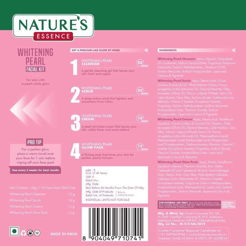 Nature's Essence Whitening Pearl Facial Kit - For 3 Uses With Free Face wash, 60g+50ml Buy at Indicrest Image 7