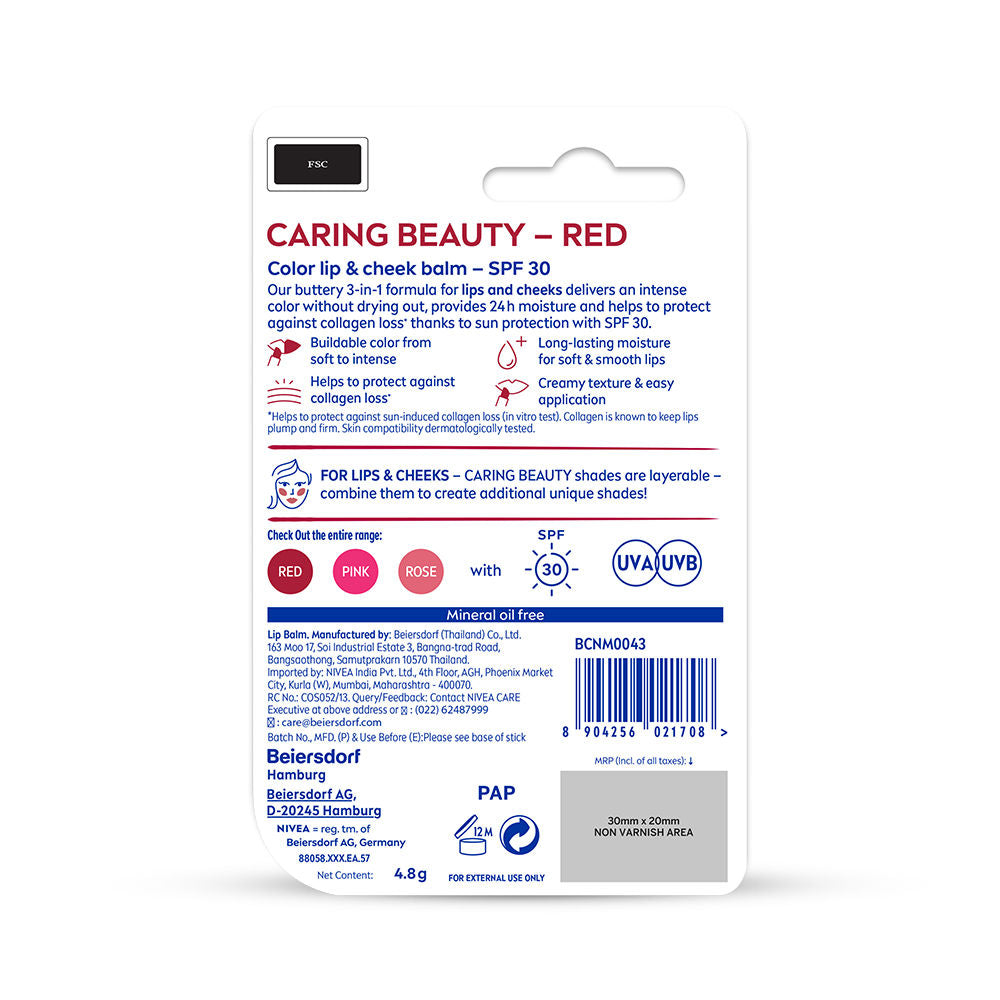Nivea Lip Caring Beauty Red Lip Balm With SPF 30 - Red, 4.8g Buy at Indicrest Image 9