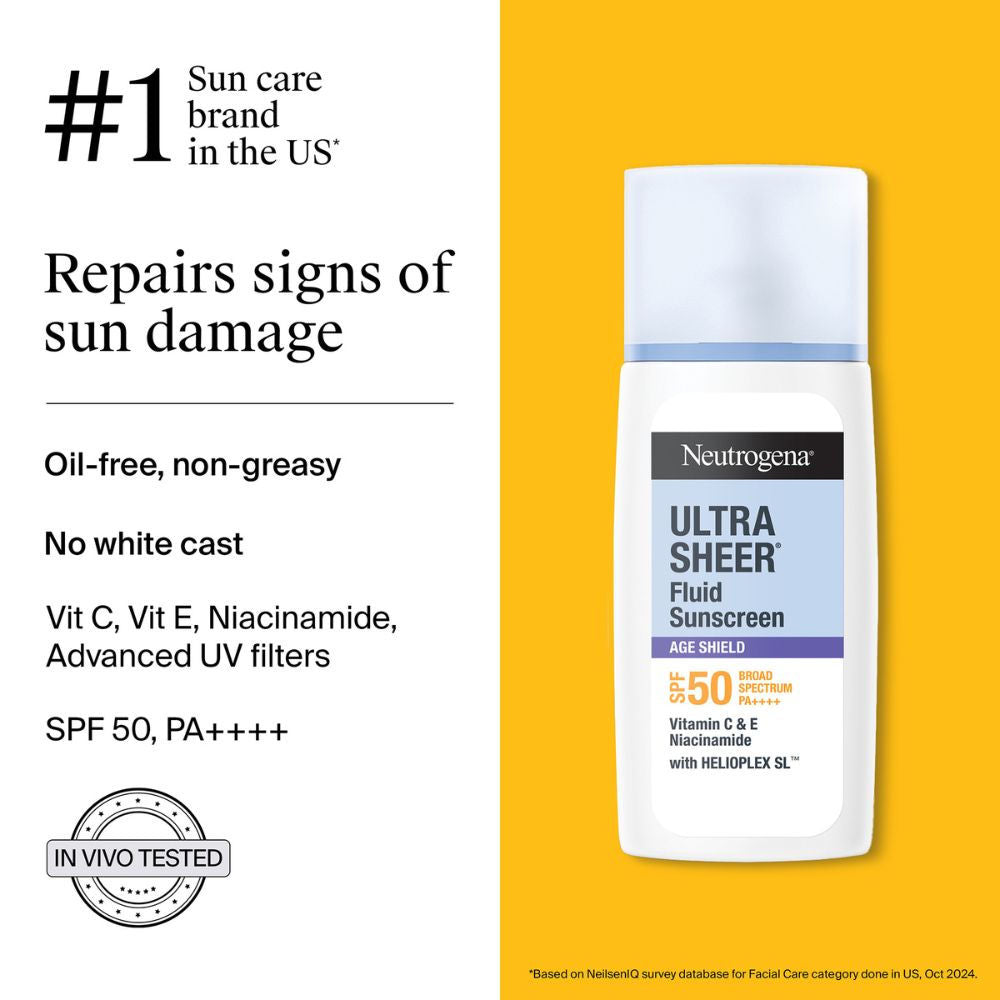 Neutrogena Ultrasheer Age Shield Fluid Face Sunscreen SPF 50+ PA++++, 40ml
