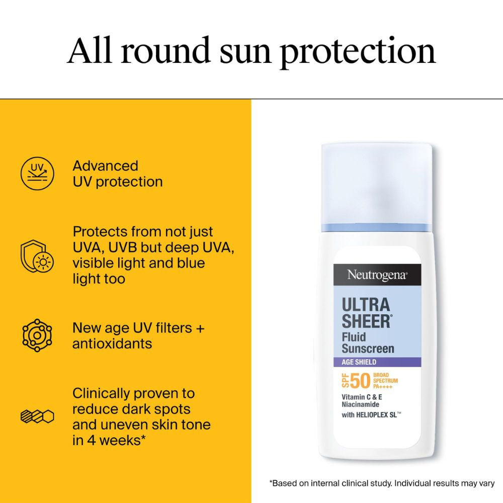 Neutrogena Ultrasheer Age Shield Fluid Face Sunscreen SPF 50+ PA++++, 40ml