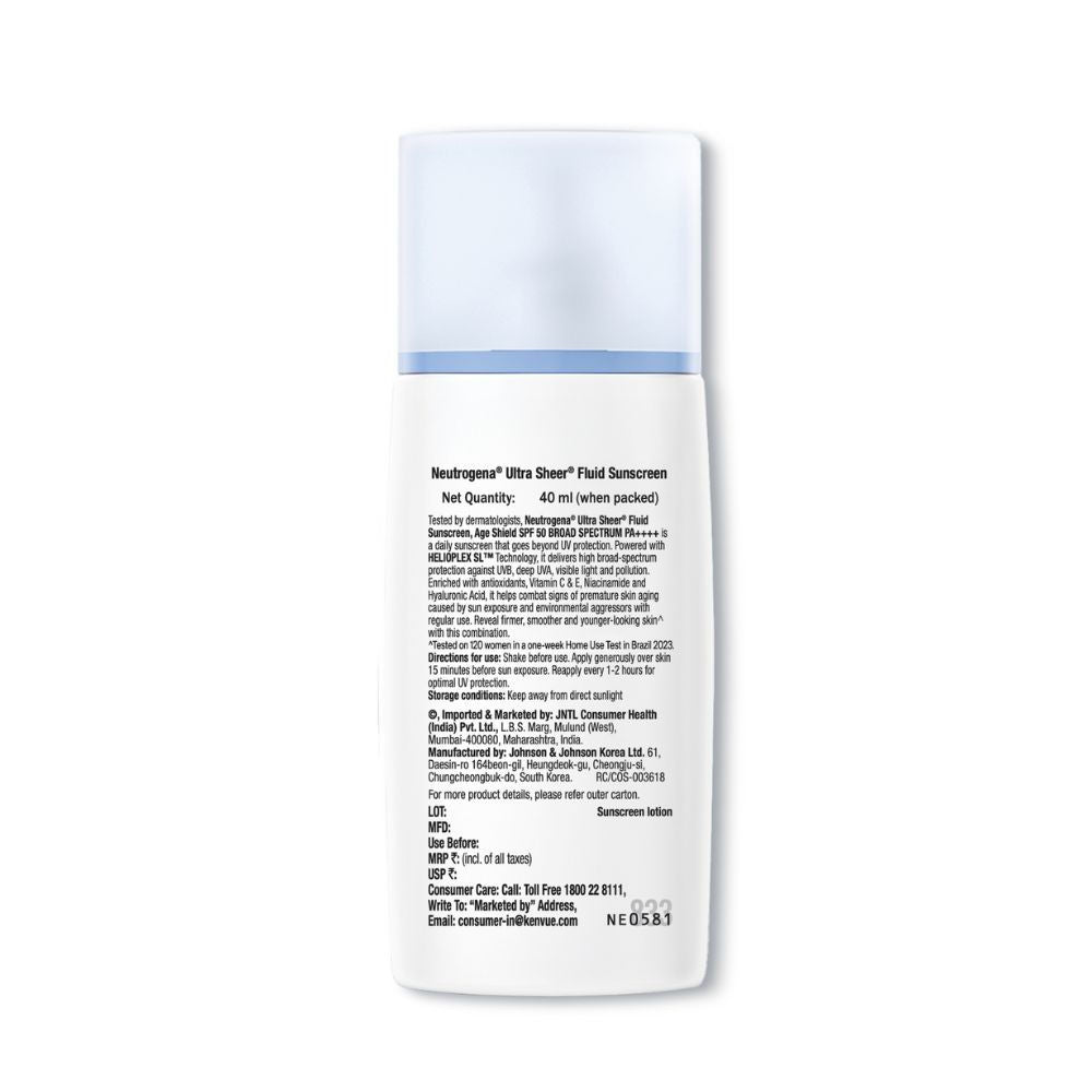 Neutrogena Ultrasheer Age Shield Fluid Face Sunscreen SPF 50+ PA++++, 40ml