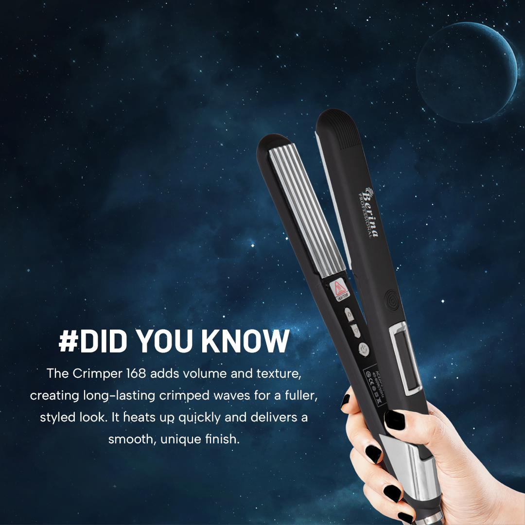 Berina Professional Silver Titanium Shine Crimper BC-168 | Glossy Crimped Texture & Long-Lasting Style, BC-168