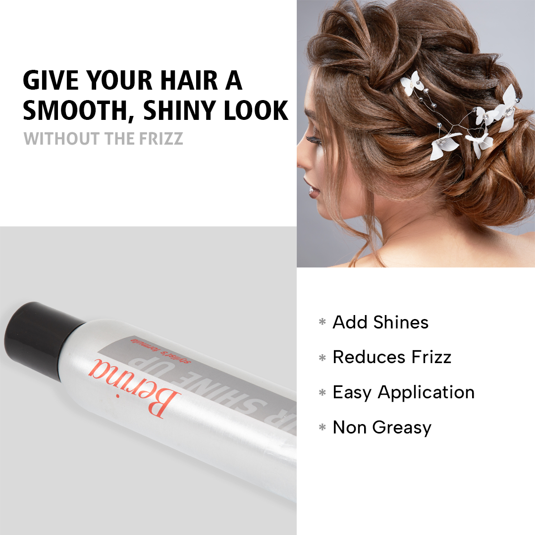 Berina Professional Hair Shine-Up Spray | Instant Glossy Shine & Light Hold for All Hair Types, 250ml