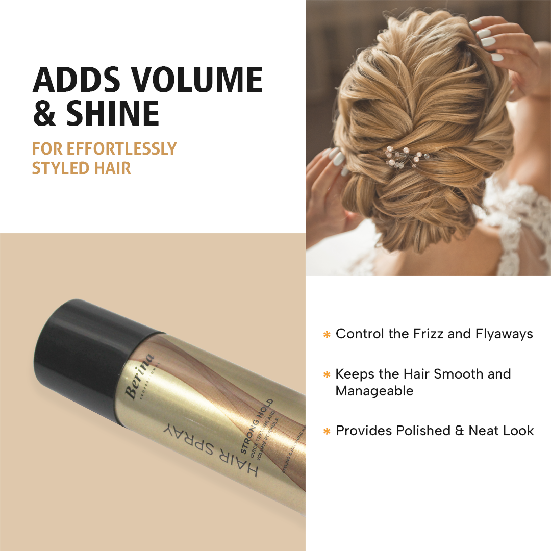 Berina Professional Hair Spray (Strong Hold) | Long-Lasting Firm Hold for All-Day Styling, 100ml