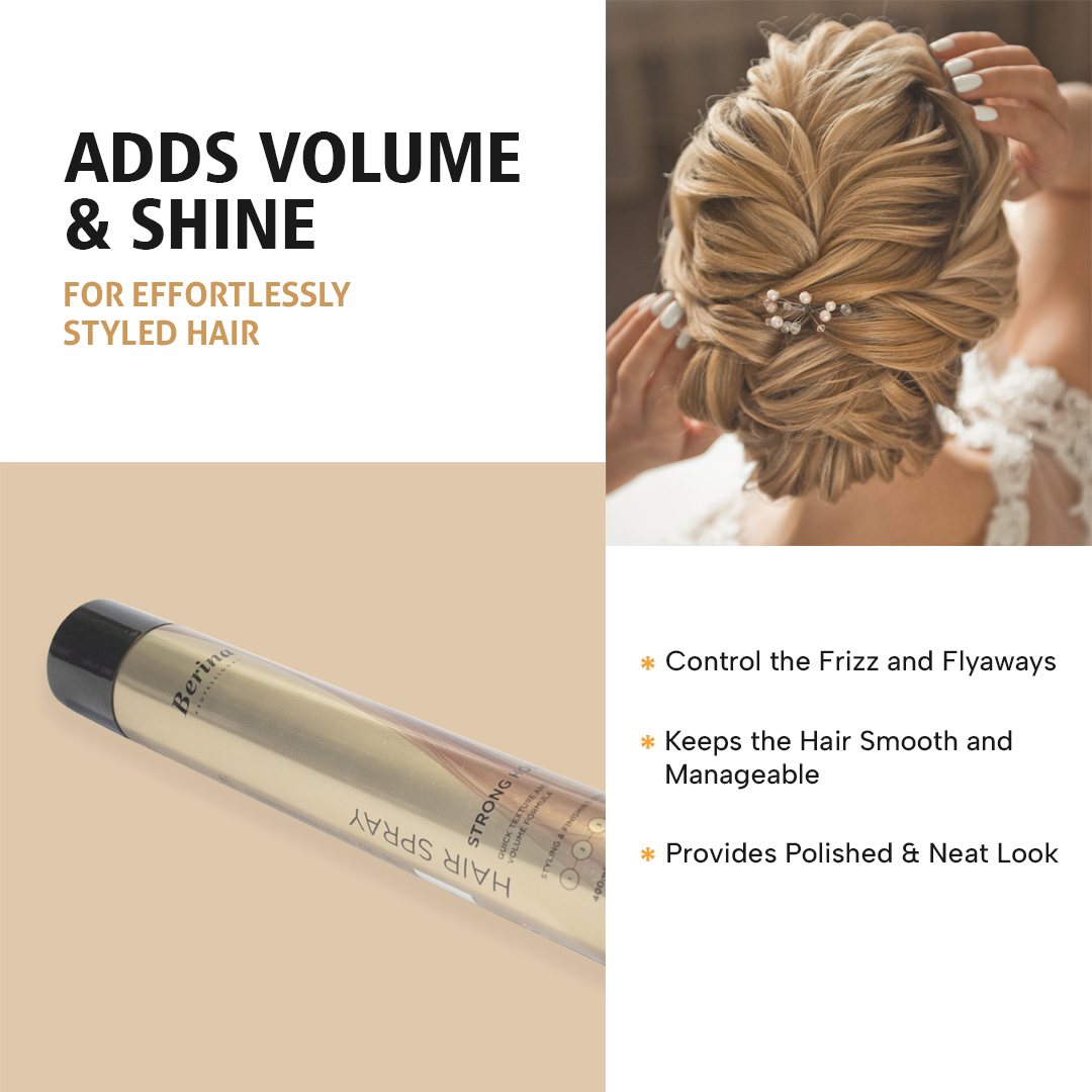 Berina Professional Hair Spray (Strong Hold) | Long-Lasting Firm Hold for All-Day Styling, 400ml