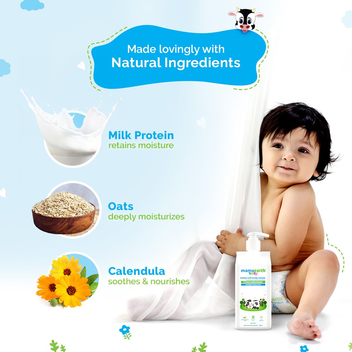 Mamaearth Milky Soft Body Lotion for Babies with Oats, Milk and Calendula, 400ml - Image 4 - Buy from Indicrest