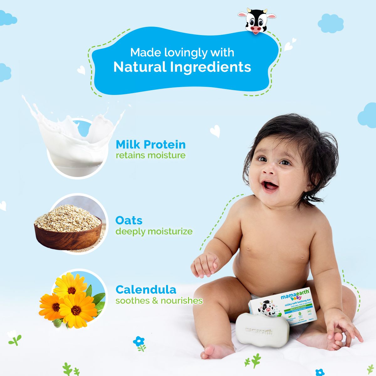 Mamaearth Milky Soft Bathing Bar for Babies with Oats, Milk and Calendula, Pack of 2 X 75g  - Image 4 - Buy from Indicrest
