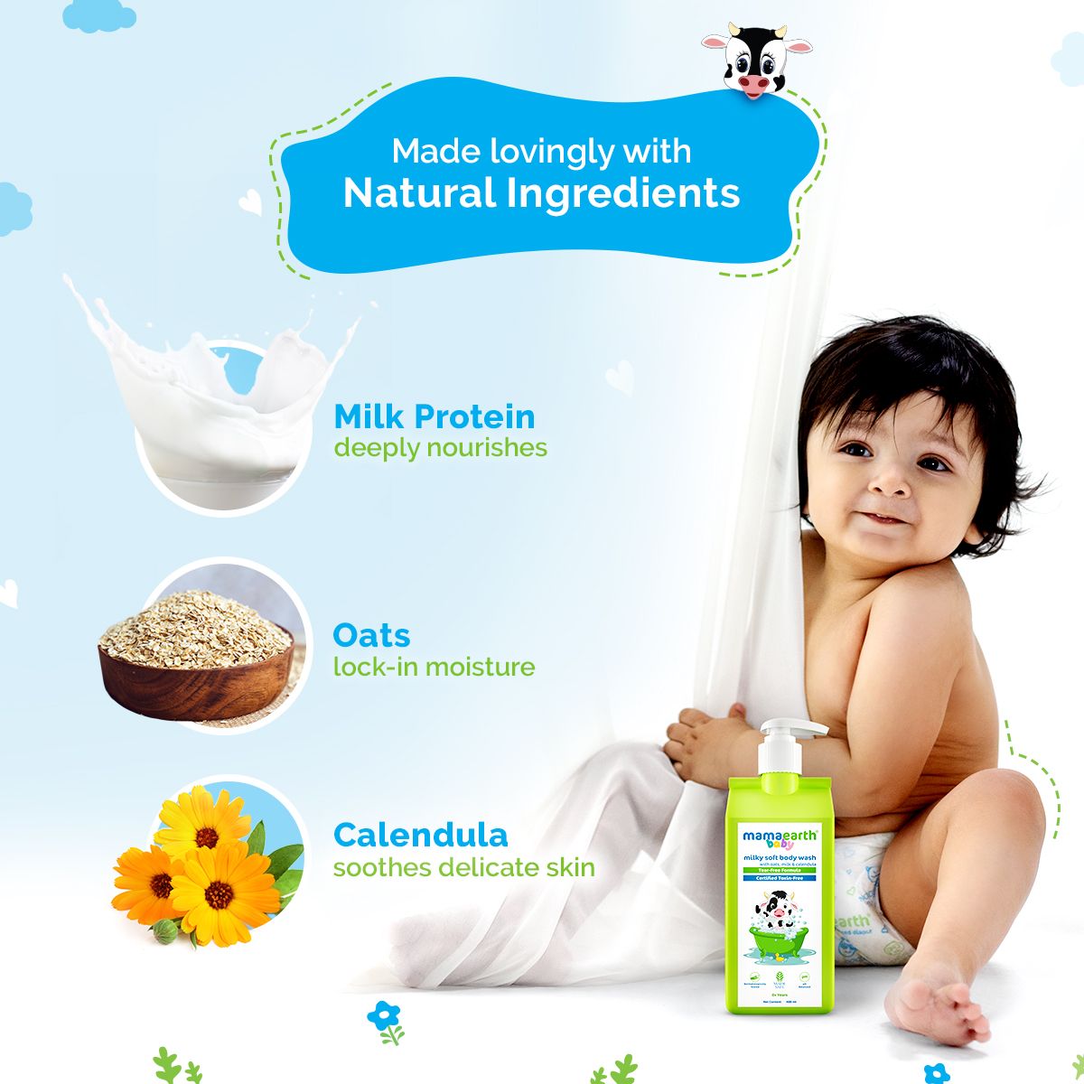 Mamaearth Milky Soft Body Wash for Babies with Oats, Milk and Calendula, 400ml - Image 4 - Buy from Indicrest