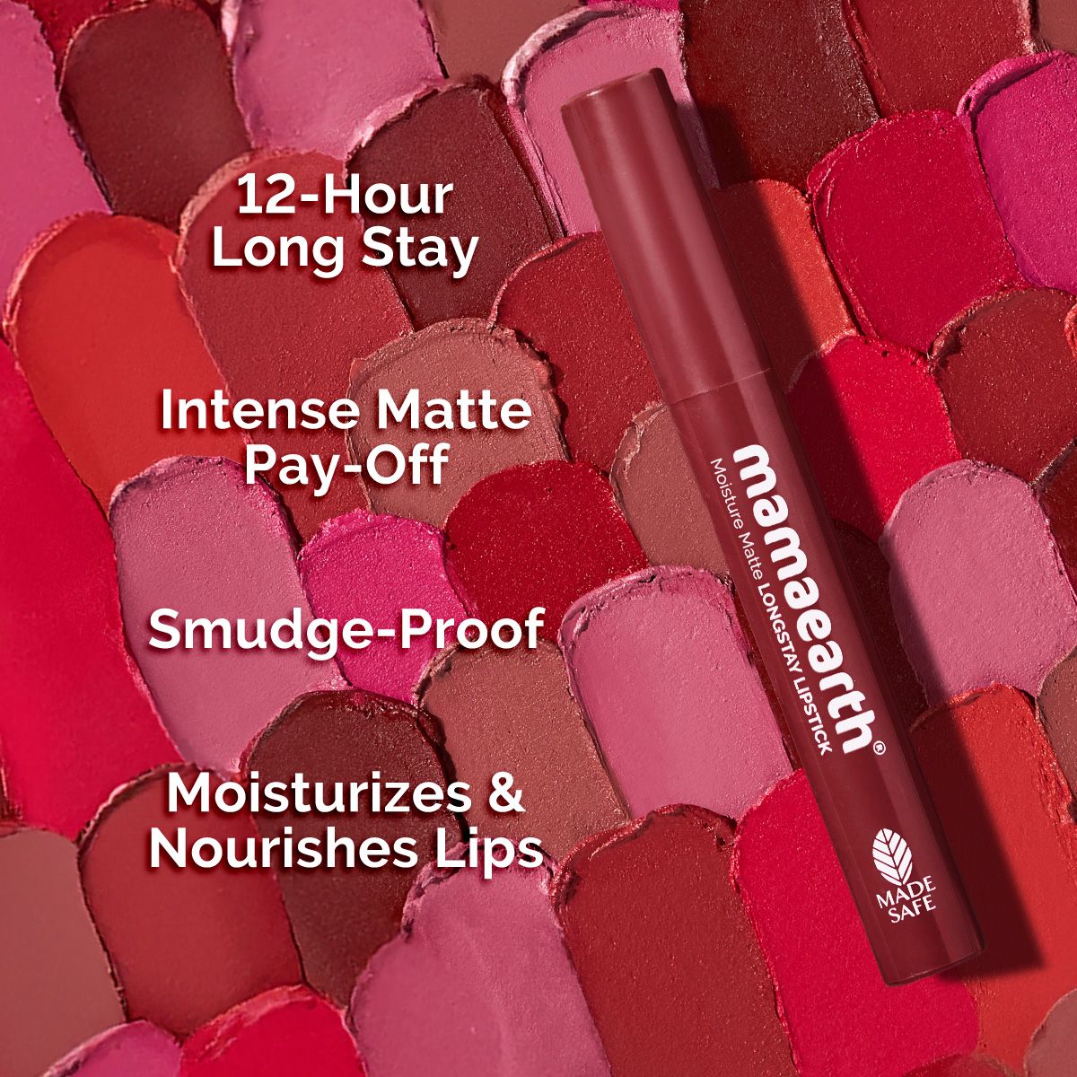 Mamaearth Moisture Matte LongStay Lipstick with Vitamin E & Avocado, 2g | Red Caramel - Image 3 - Buy from Indicrest