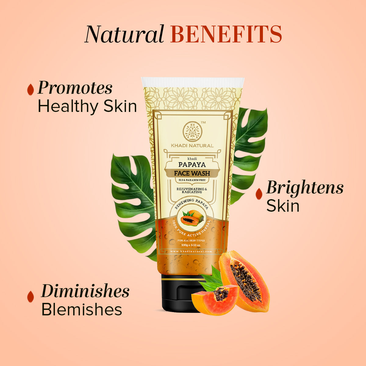 Khadi Natural Papaya Face Wash SLS & Paraben Free - 100gm - Image 2 - Buy from Indicrest