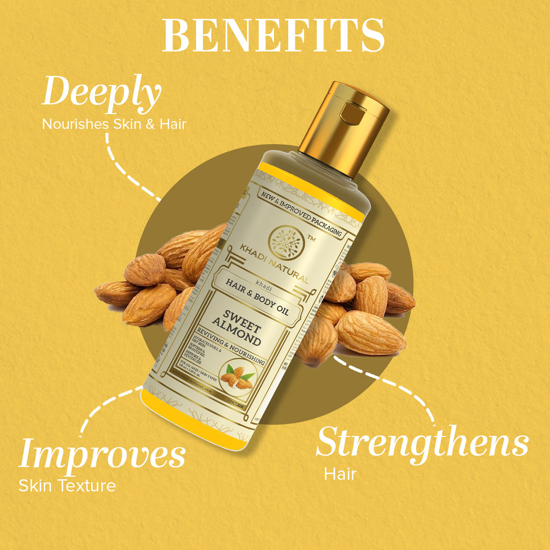 Khadi Natural Sweet Almond Hair & Body Oil - 100ml Sale - Image 2 - Buy from Indicrest