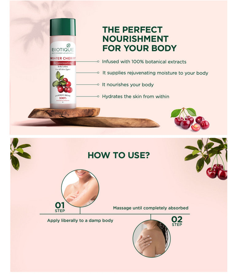 Biotique Winter Cherry Rejuvenating Body Lotion, 190ml - Image 7 - Buy from Indicrest