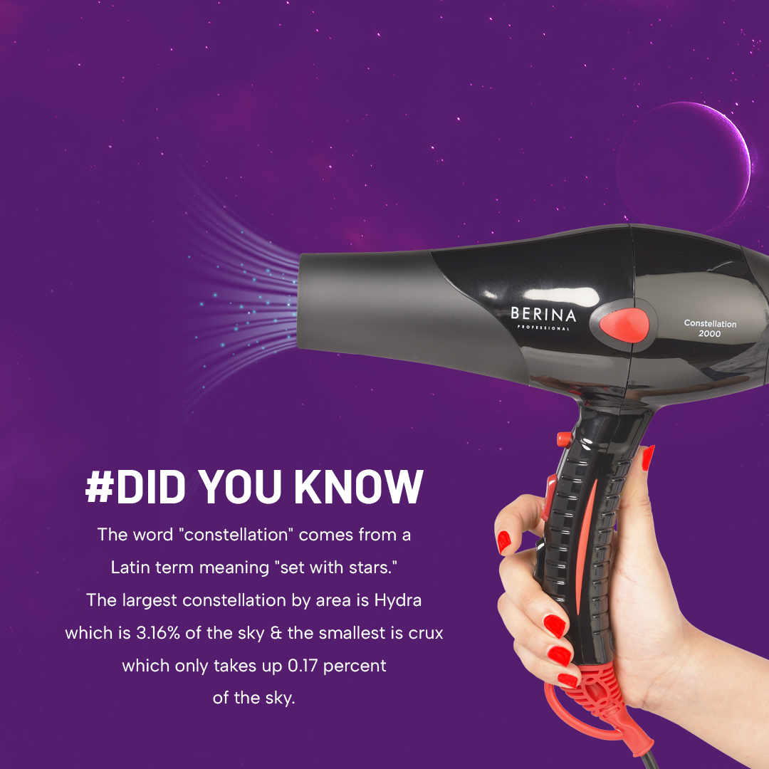 Berina Professional Constellation Black BC-5501 Hair Dryer | Powerful Airflow for Smooth Styling, BC-5501