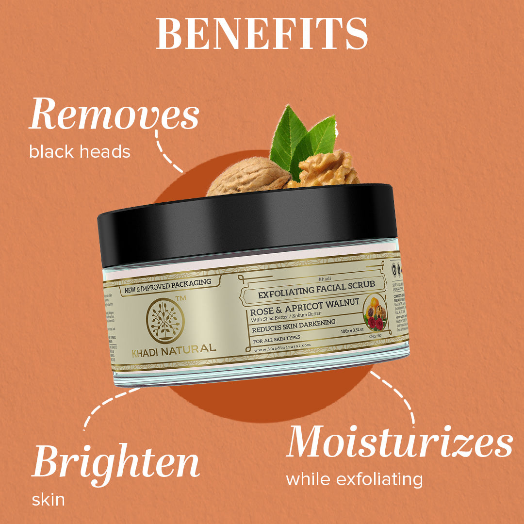 Khadi Natural Apricot & Walnut Face Cream Scrub with Rose - 100gm - Image 2 - Buy from Indicrest