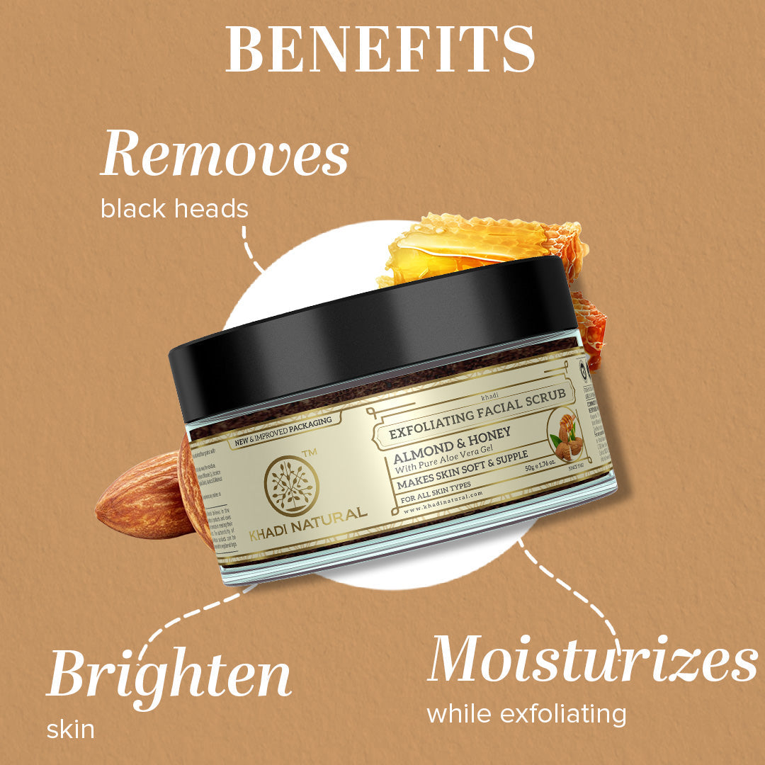 Khadi Natural Almond & Honey Facial Massage Gel with Scrub - 50gm - Image 2 - Buy from Indicrest