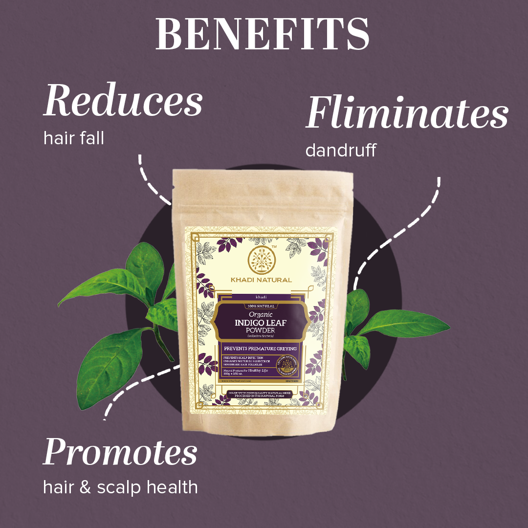 Khadi Natural Organic Indigo Leaf Hair Color Powder - 100% Natural - 100gm - Image 2 - Buy from Indicrest