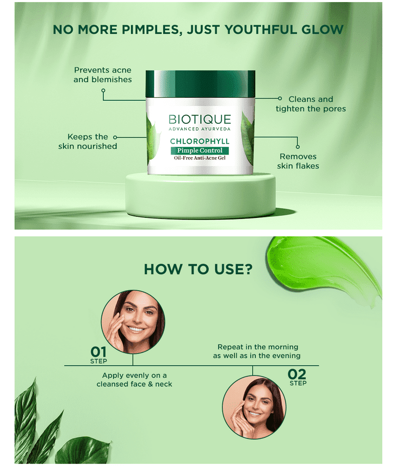 Biotique Chlorophyll Pimple control oil free anti-acne gel, 50g - Image 4 - Buy from Indicrest