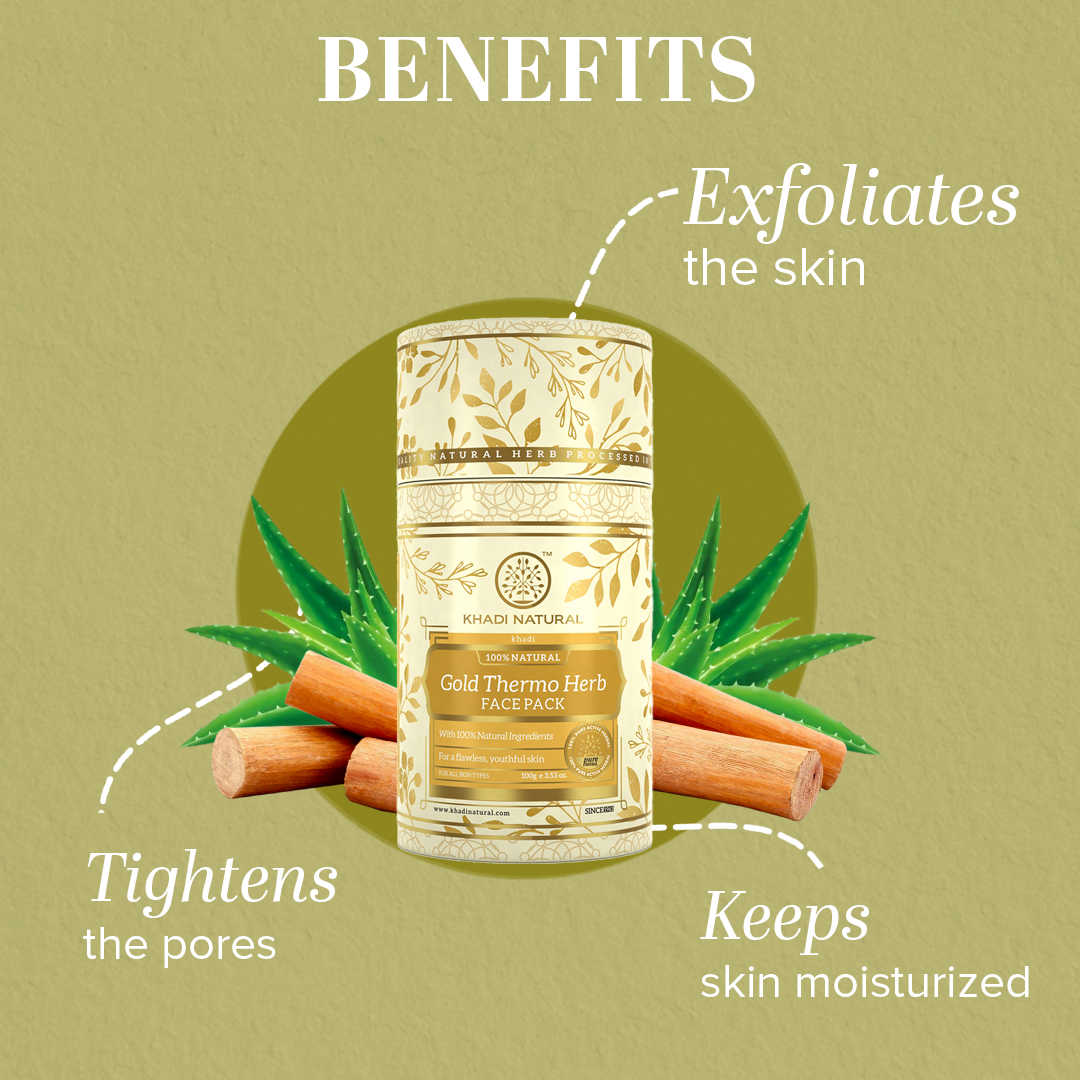 Khadi Natural Gold Thermo Herb Skin Tightning Face Pack - 100gm - Image 2 - Buy from Indicrest