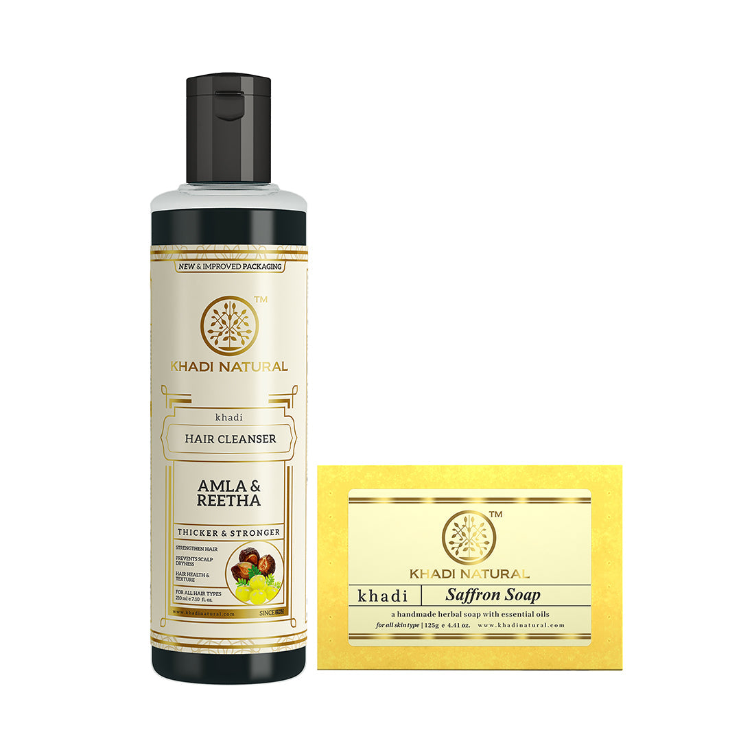 Khadi Herbal Amla & Reetha Hair Cleanser with Saffron Soap Combo (Set of 2) - Buy from Indicrest