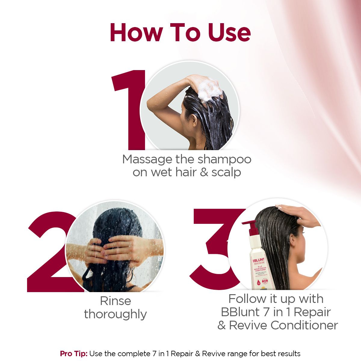 Bblunt 7 in 1 Repair & Revive Shampoo for Upto 100% Damage Repair, 300ml, Pack of 2 X 300ml - Image 5 - Buy from Indicrest