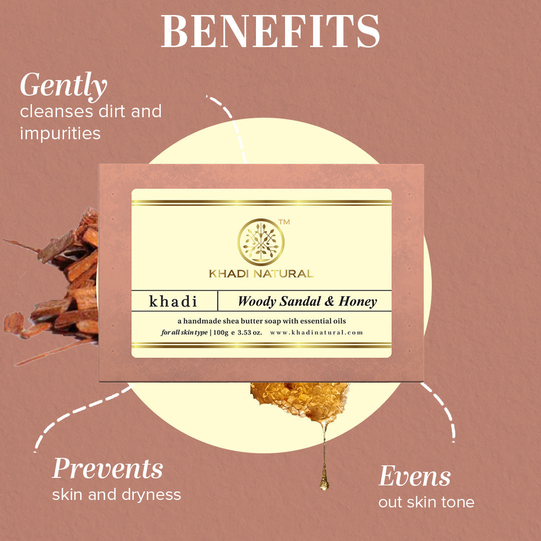 Khadi Natural Woody Sandal & Honey Soap Combo Pack Of 8 – 100gm Each - Image 2 - Buy from Indicrest